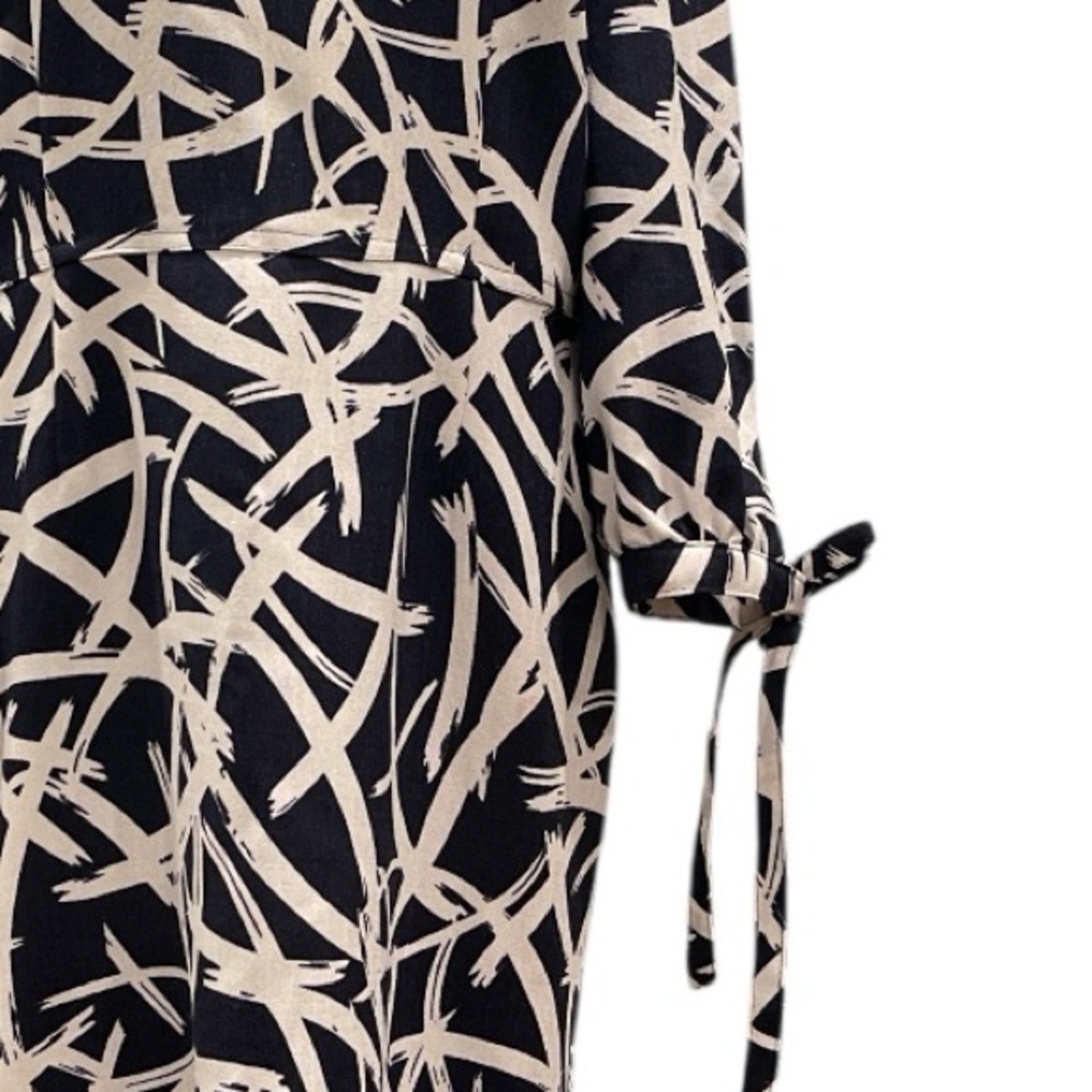 Navy Abstract Midi Dress M Office Chic Parisian Minimalist - Picture 7 of 8